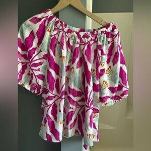 Ann Taylor Pink Floral Off-Shoulder Blouse